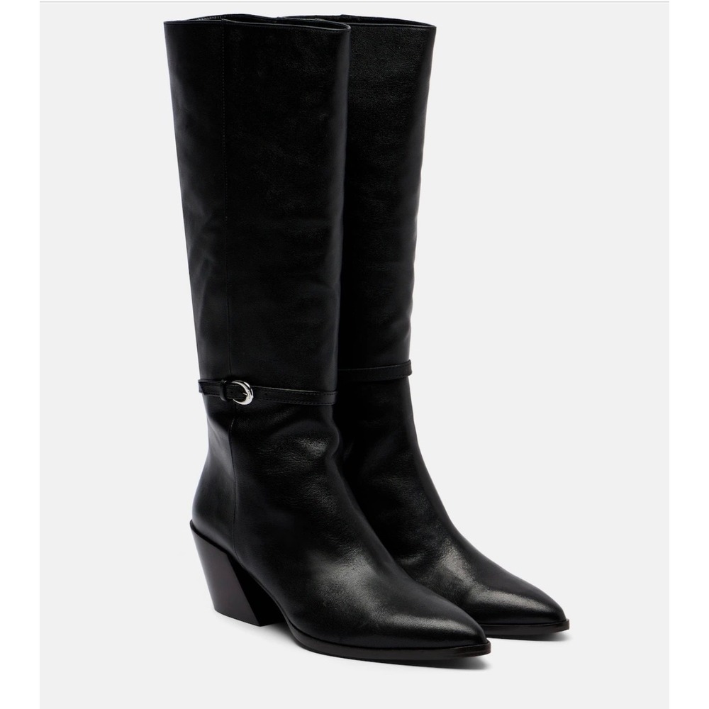 Staud Austen Black Leather Knee High Pointed Toe Block Heel Boots Womens Size 7